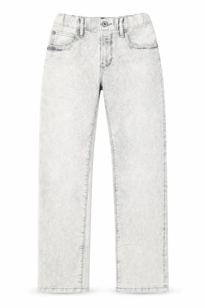Front view of Gap girls’ grey batik cotton straight jeans, size 12, years regular button