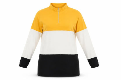 Front view of Select women’s multicoloured colourblock viscose tunic sweatshirt, size UK 12, zip