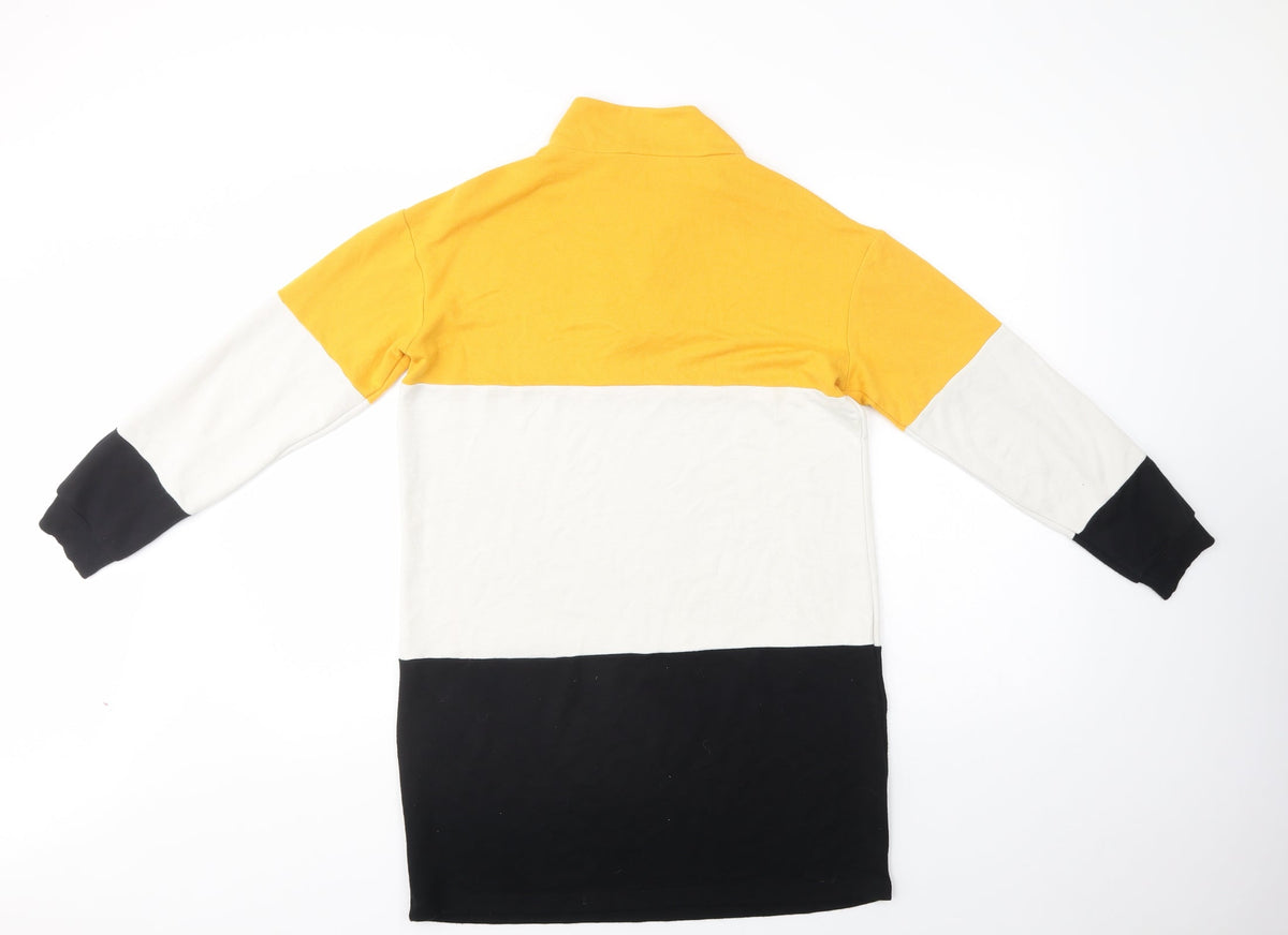 Back view of Select women’s multicoloured colourblock viscose tunic sweatshirt, size UK 12, zip