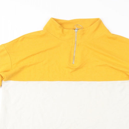 Close-up detail of Select women’s multicoloured colourblock viscose tunic sweatshirt, size UK 12, zip