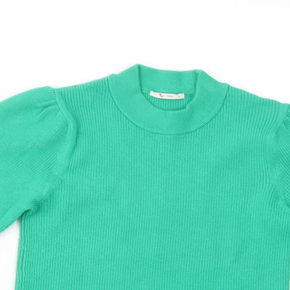 TU Womens Green Mock Neck  Viscose Pullover Jumper Size 10