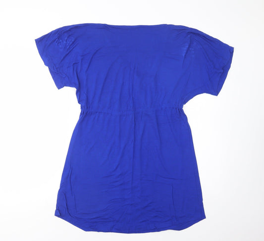 Dunnes Stores Womens Blue  Viscose T-Shirt Dress  Size S  V-Neck Drawstring