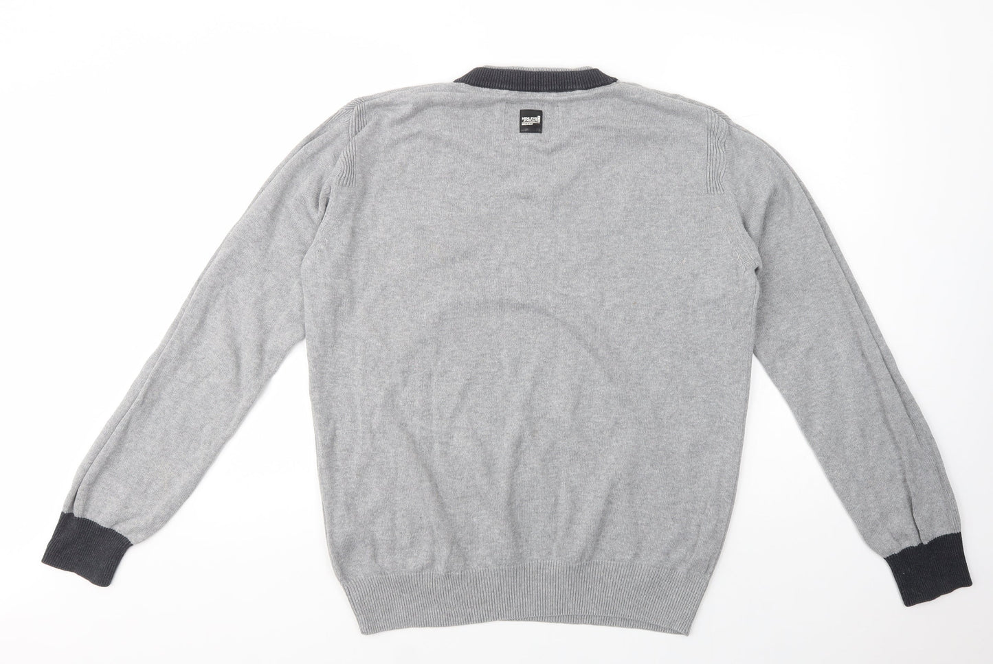 Henleys Mens Grey V-Neck  Cotton Pullover Jumper Size L