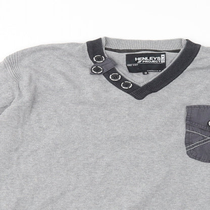 Henleys Mens Grey V-Neck  Cotton Pullover Jumper Size L