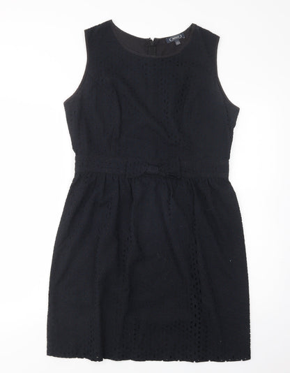 Amphora Womens Black  Cotton Fit & Flare  Size 14  Boat Neck Zip