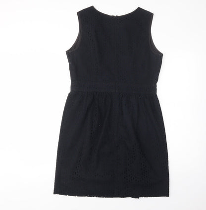 Amphora Womens Black  Cotton Fit & Flare  Size 14  Boat Neck Zip