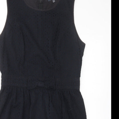 Amphora Womens Black  Cotton Fit & Flare  Size 14  Boat Neck Zip