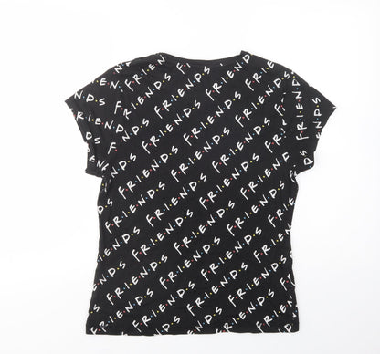 Primark Womens Black Geometric Cotton Basic T-Shirt Size XS Crew Neck - Friends