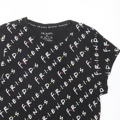 Primark Womens Black Geometric Cotton Basic T-Shirt Size XS Crew Neck - Friends