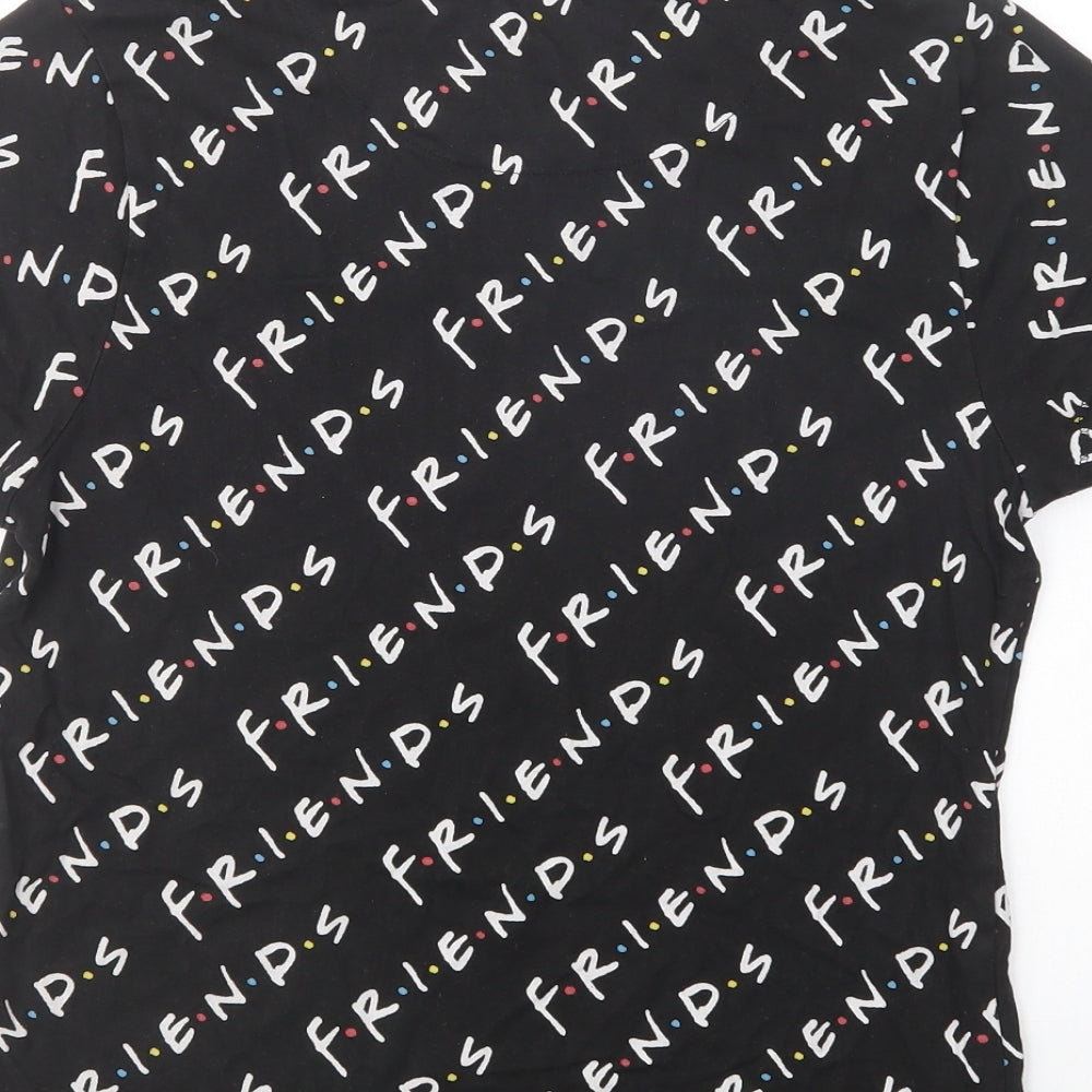 Primark Womens Black Geometric Cotton Basic T-Shirt Size XS Crew Neck - Friends