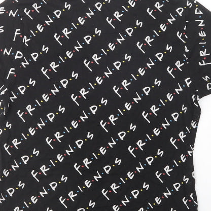 Primark Womens Black Geometric Cotton Basic T-Shirt Size XS Crew Neck - Friends