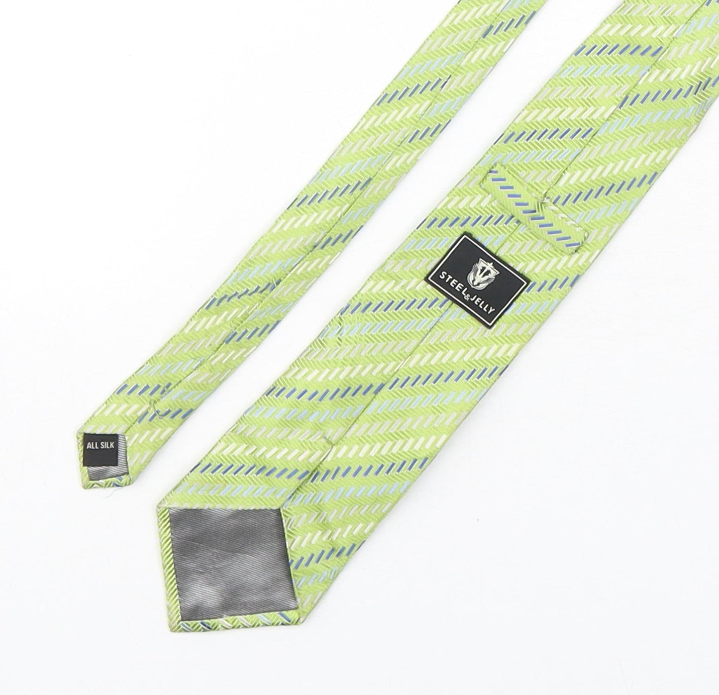 Steel & Jelly Mens Green Striped Silk Pointed Tie One Size