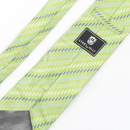 Steel & Jelly Mens Green Striped Silk Pointed Tie One Size