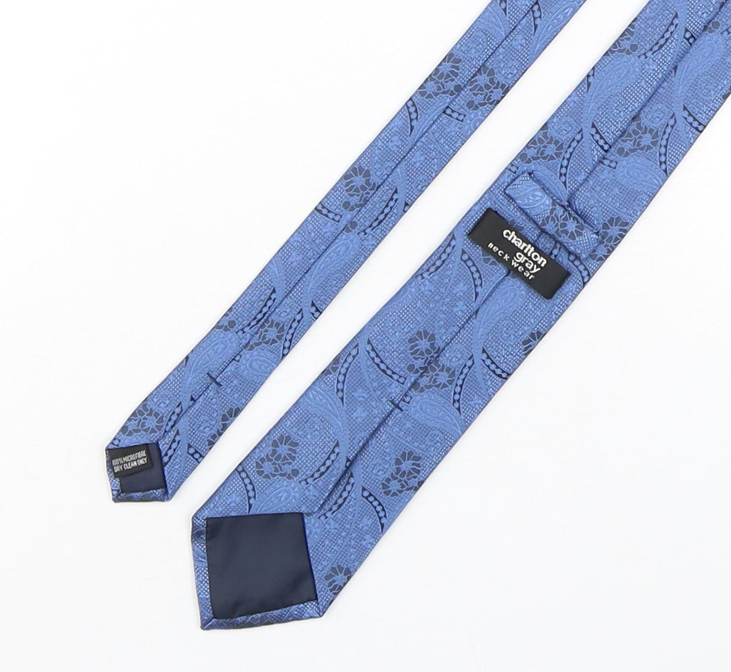 Mens Charlton Gray Blue Paisley  Pointed Tie