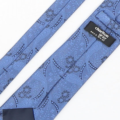 Mens Charlton Gray Blue Paisley  Pointed Tie
