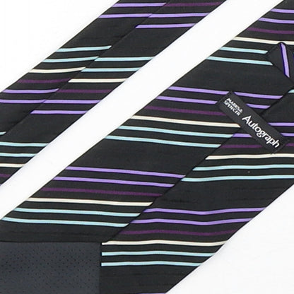 Autograph Mens Multicoloured Striped Silk Pointed Tie One Size