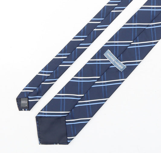 Marks and Spencer Mens Blue Plaids & Checks Polyester Pointed Tie One Size