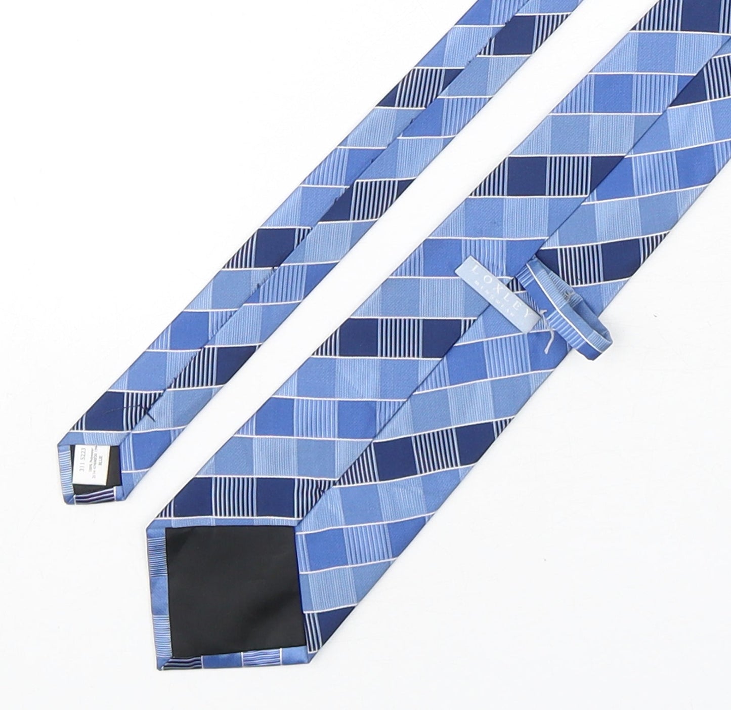 Loxley  Mens Blue Plaids & Checks Polyester Pointed Tie One Size