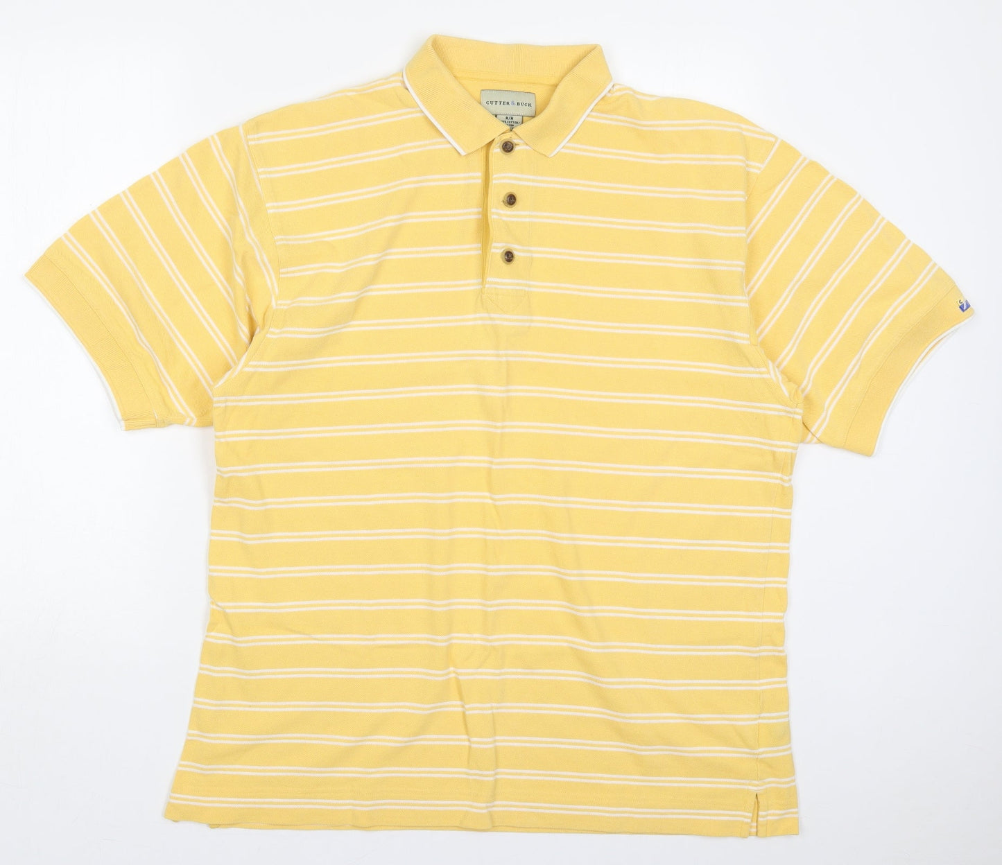 Cutter & Buck Mens Yellow Striped Cotton  Polo Size M Collared Pullover