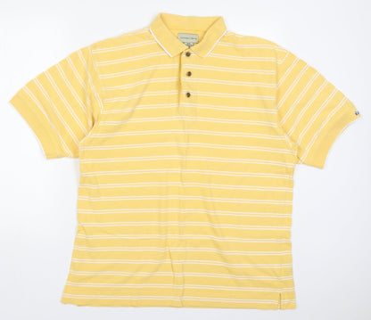 Cutter & Buck Mens Yellow Striped Cotton  Polo Size M Collared Pullover