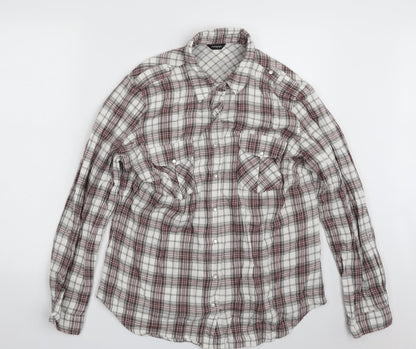 Autograph Womens Grey Plaid 100% Cotton Basic Button-Up One Size Collared