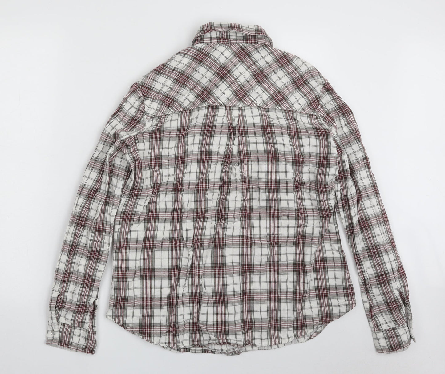 Autograph Womens Grey Plaid 100% Cotton Basic Button-Up One Size Collared