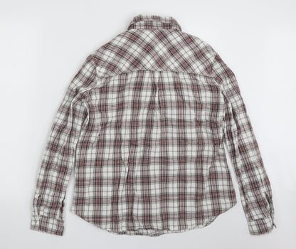 Autograph Womens Grey Plaid 100% Cotton Basic Button-Up One Size Collared