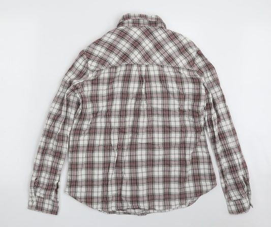 Autograph Womens Grey Plaid 100% Cotton Basic Button-Up One Size Collared