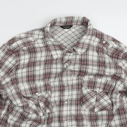 Autograph Womens Grey Plaid 100% Cotton Basic Button-Up One Size Collared