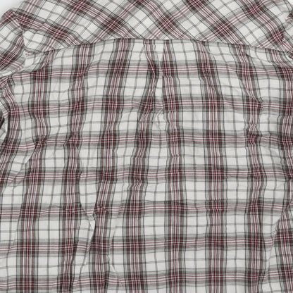 Autograph Womens Grey Plaid 100% Cotton Basic Button-Up One Size Collared