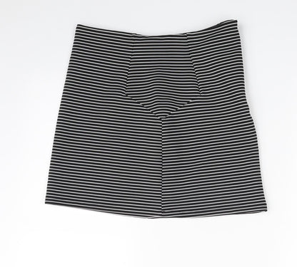 Topshop Womens Black Striped Polyester A-Line Skirt Size 10   Zip