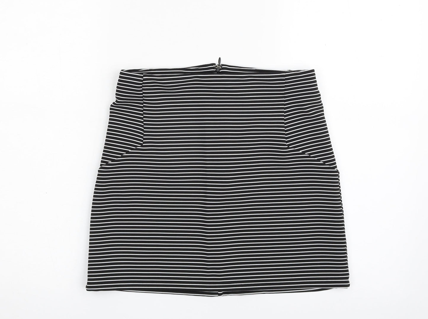 Topshop Womens Black Striped Polyester A-Line Skirt Size 10   Zip