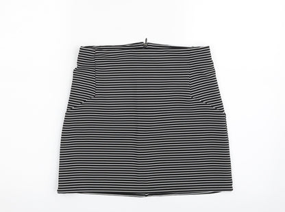 Topshop Womens Black Striped Polyester A-Line Skirt Size 10   Zip