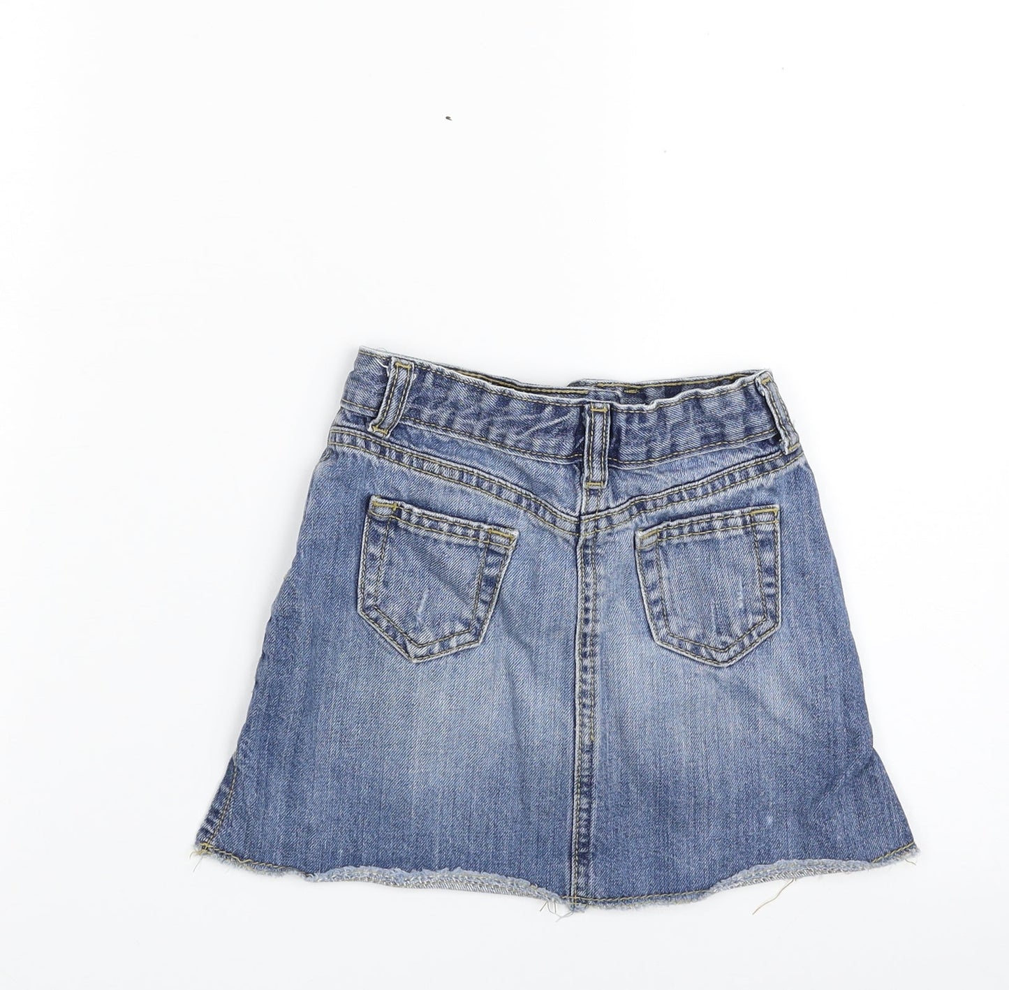 Matalan Girls Blue  100% Cotton A-Line Skirt Size 4 Years  Slim Zip - Distressed