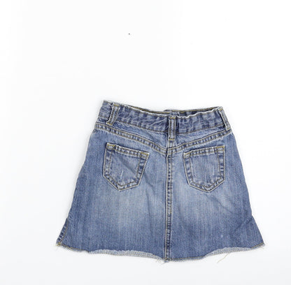 Matalan Girls Blue  100% Cotton A-Line Skirt Size 4 Years  Slim Zip - Distressed