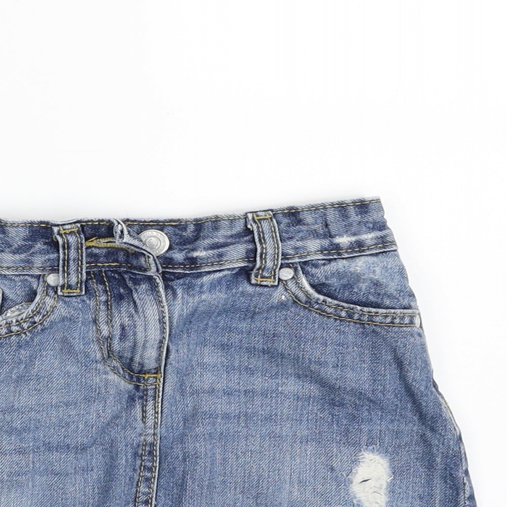 Matalan Girls Blue  100% Cotton A-Line Skirt Size 4 Years  Slim Zip - Distressed