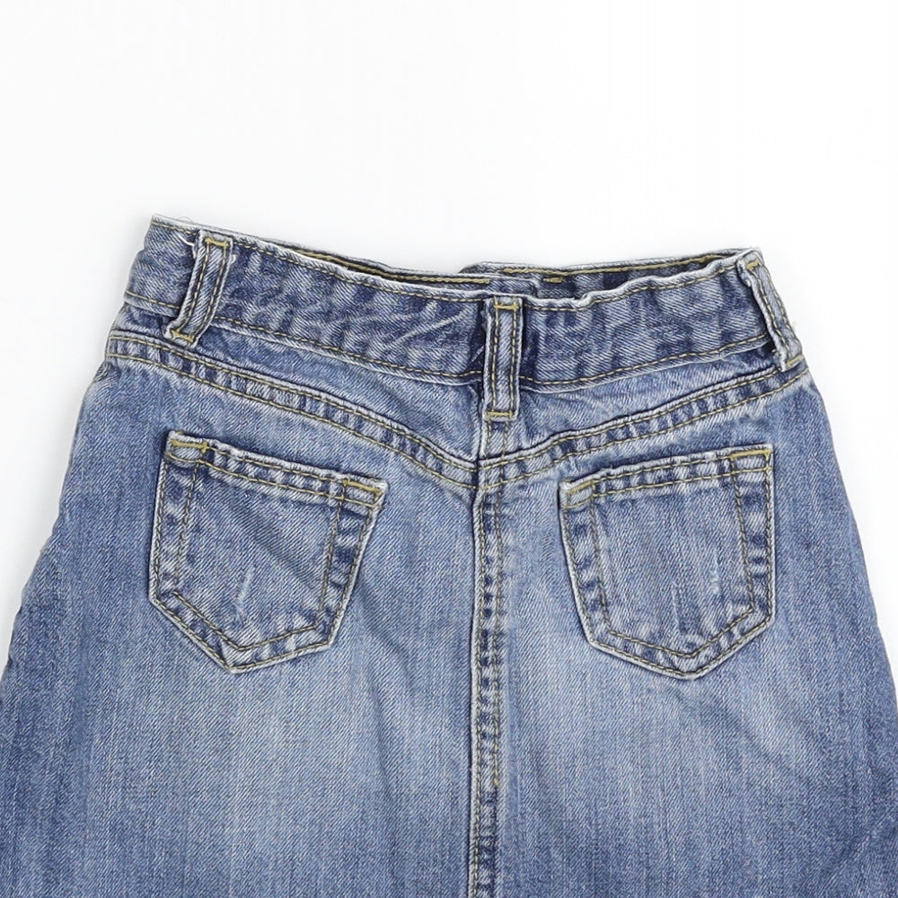 Matalan Girls Blue  100% Cotton A-Line Skirt Size 4 Years  Slim Zip - Distressed