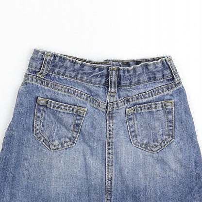 Matalan Girls Blue  100% Cotton A-Line Skirt Size 4 Years  Slim Zip - Distressed