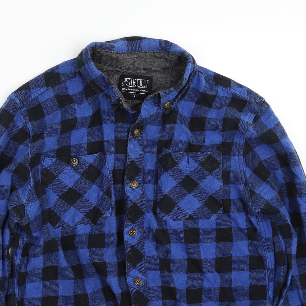 Mens UK Size S dSTRUCT Blue  Button-Up Long Sleeve Casual Shirt