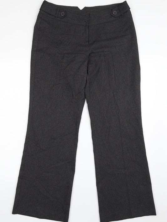 editions Womens Grey Houndstooth Polyester Trousers  Size 12 L31 in Regular Zip