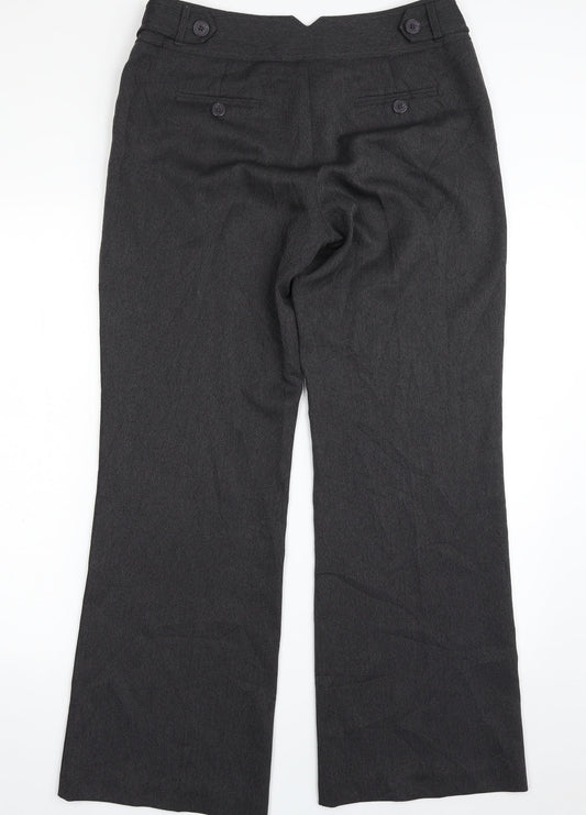 editions Womens Grey Houndstooth Polyester Trousers  Size 12 L31 in Regular Zip