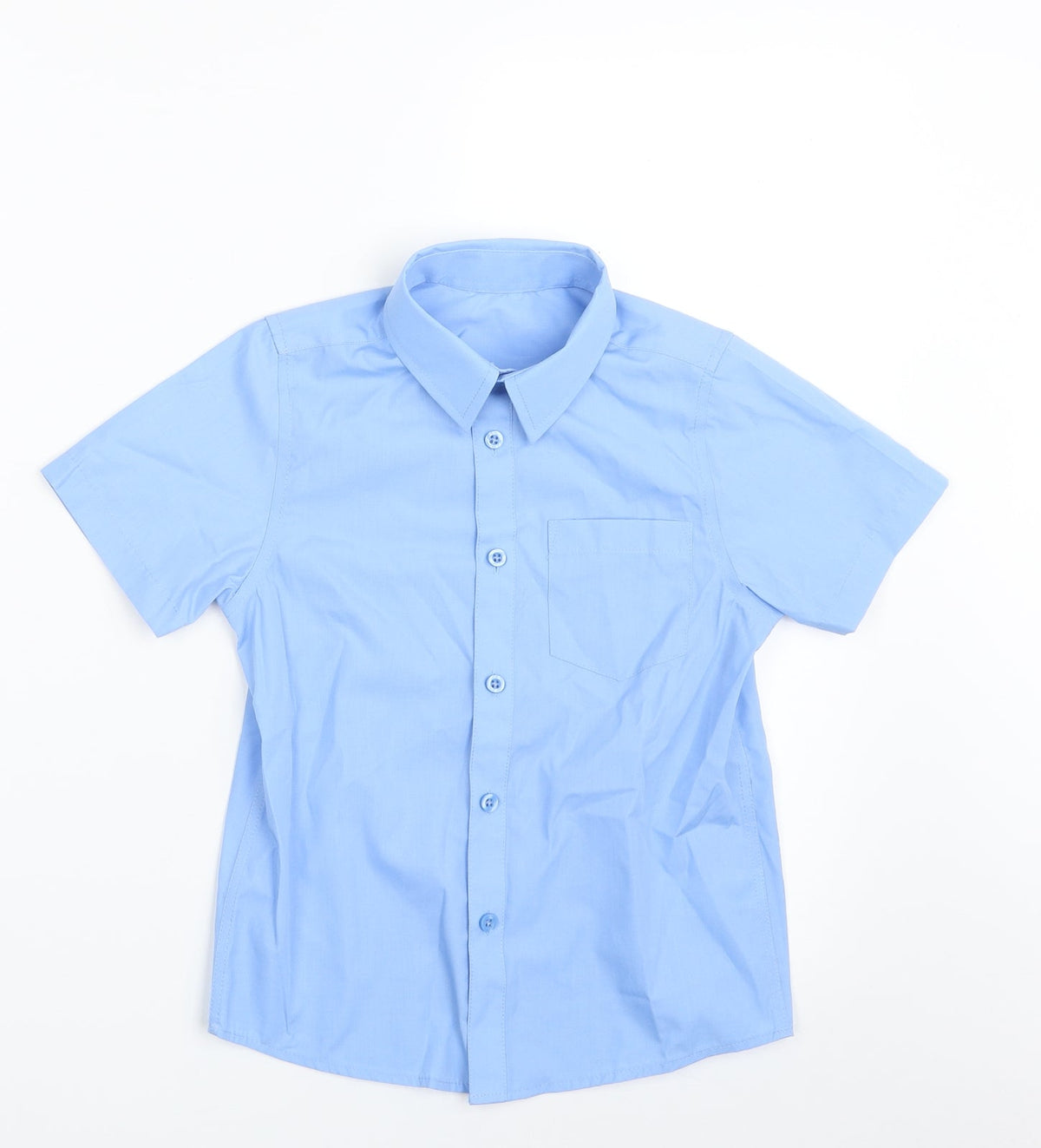 Additional front view of Tu boys’ blue polyester basic button-up, size 7, years collared button