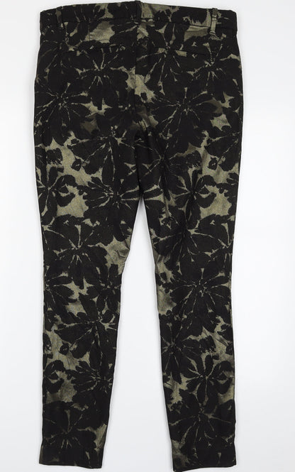 Gap Womens Gold Floral Polyester Chino Trousers Size 8 L27 in Slim Zip - Skinny Ankle