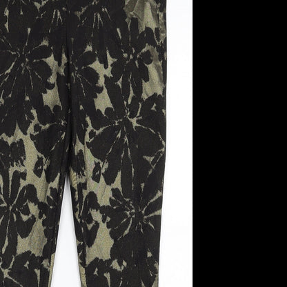 Gap Womens Gold Floral Polyester Chino Trousers Size 8 L27 in Slim Zip - Skinny Ankle