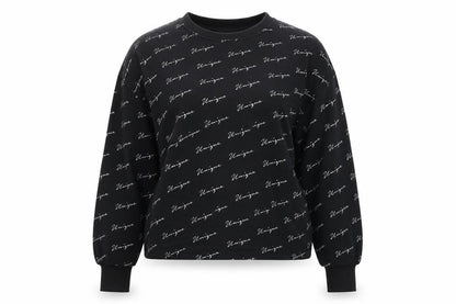 Front view of New Look women’s black geometric cotton pullover sweatshirt, size S, - 'unique'