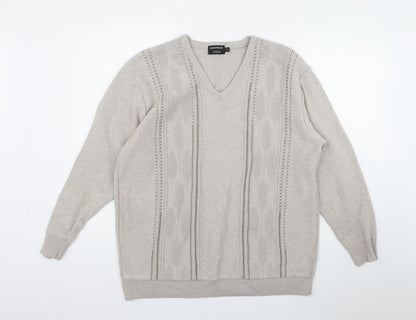 Greenwoods Casual Mens Beige V-Neck  Cotton Pullover Jumper Size L
