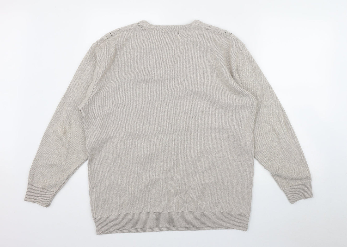Greenwoods Casual Mens Beige V-Neck  Cotton Pullover Jumper Size L