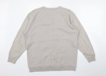 Greenwoods Casual Mens Beige V-Neck  Cotton Pullover Jumper Size L