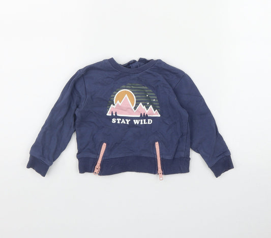 Very Girls Blue  Cotton Pullover Jumper Size 12-18 Months  Button - 'Stay Wild'