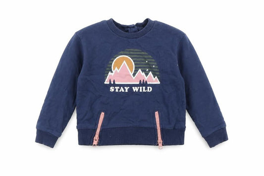 Very Girls Blue  Cotton Pullover Jumper Size 12-18 Months  Button - 'Stay Wild'